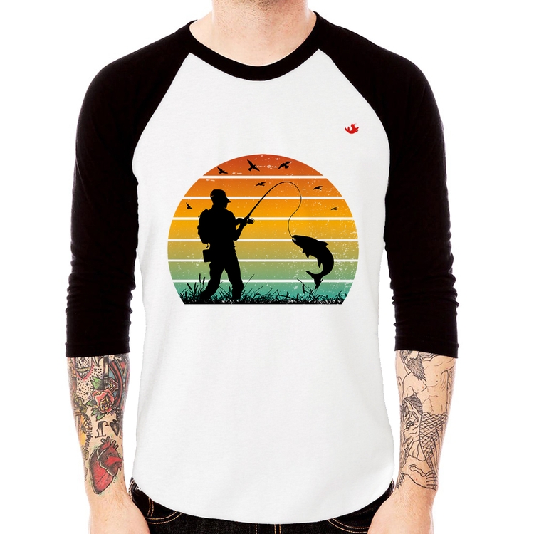 Camiseta Raglan Pescaria Vintage Sunset Manga 3/4