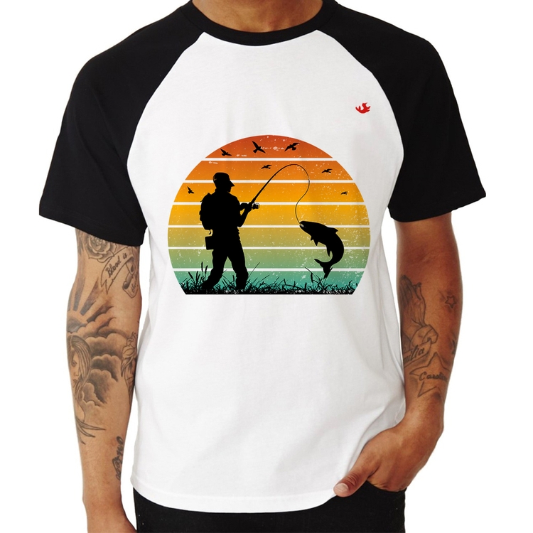Camiseta Raglan Pescaria Vintage Sunset