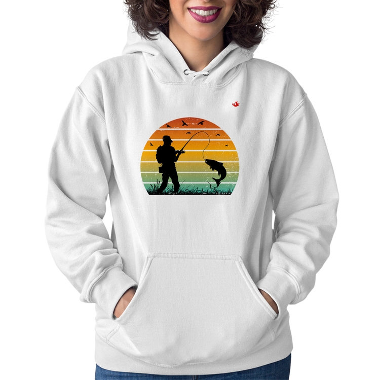 Moletom Feminino Pescaria Vintage Sunset - Branco