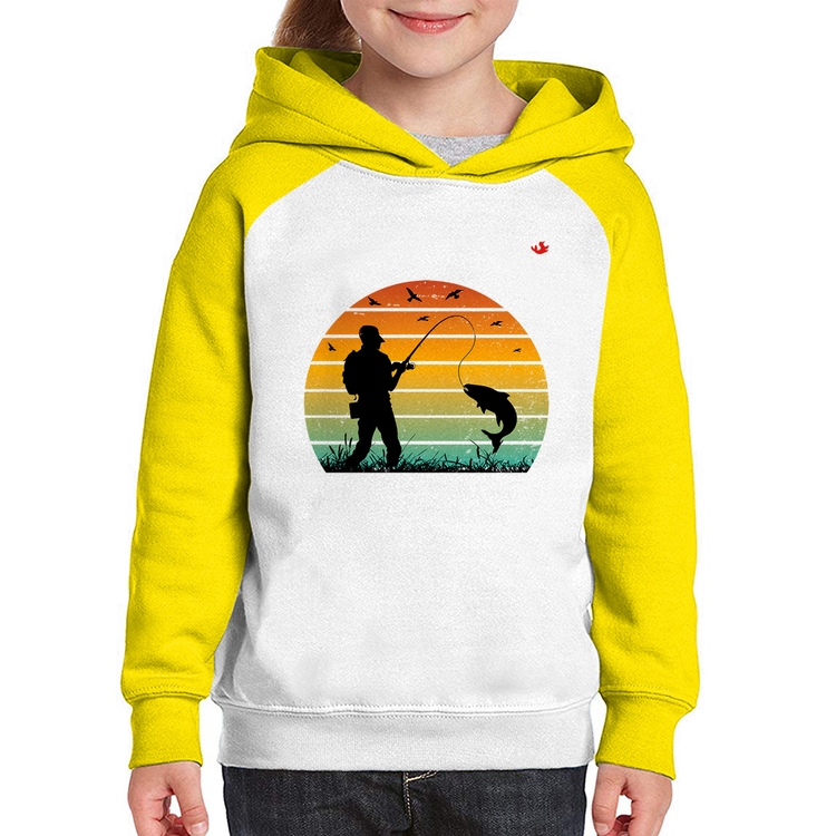 Moletom Infantil Pescaria Vintage Sunset - Branco/Amarelo