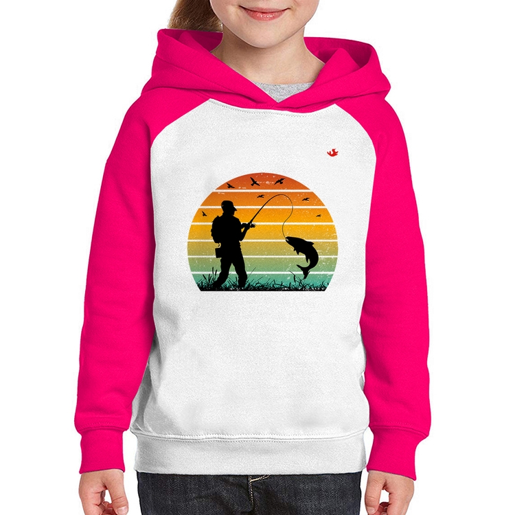 Moletom Infantil Pescaria Vintage Sunset - Branco/Rosa