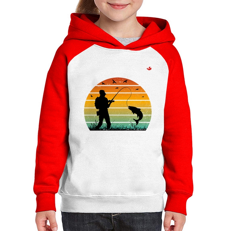 Moletom Infantil Pescaria Vintage Sunset - Branco/Vermelho