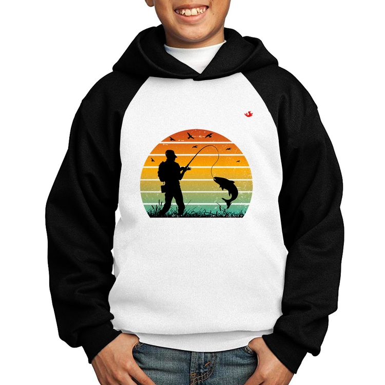 Moletom Infantil Pescaria Vintage Sunset - Branco/Preto