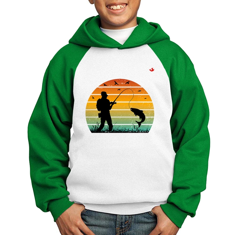 Moletom Infantil Pescaria Vintage Sunset - Branco/Verde