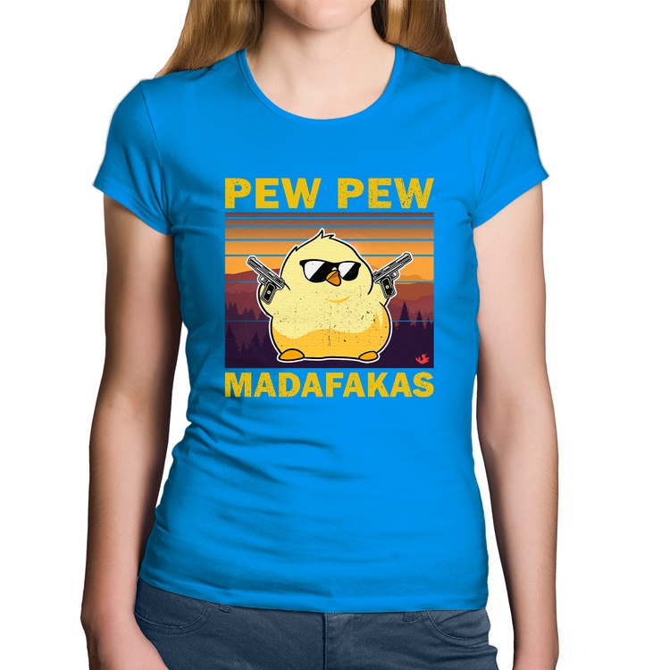 Baby Look Algodão Pew Pew Madafakas - Azul