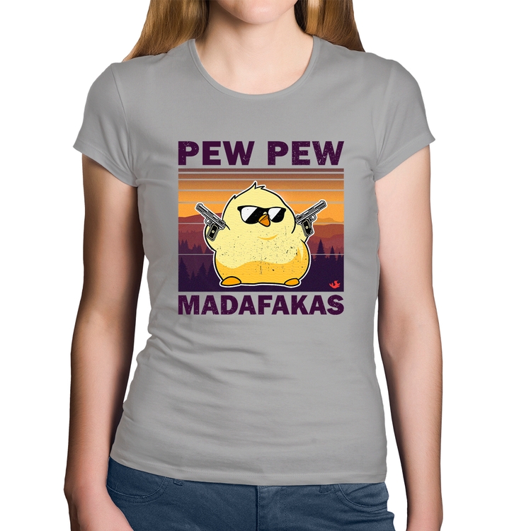 Baby Look Algodão Pew Pew Madafakas - Cinza