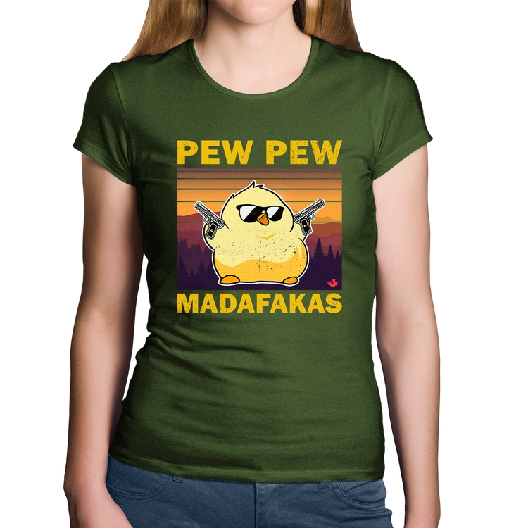 Baby Look Algodão Pew Pew Madafakas - Musgo