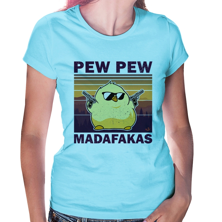 Baby Look Pew Pew Madafakas - Azul Bebê