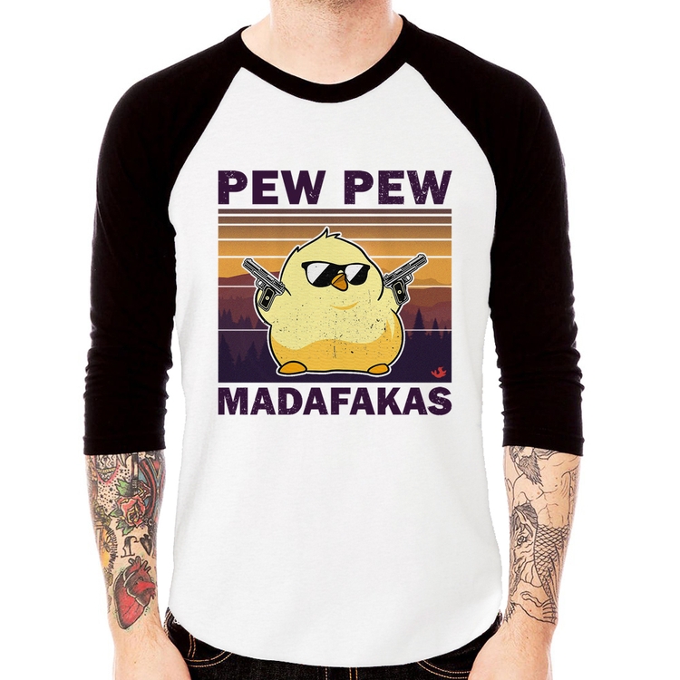 Camiseta Raglan Pew Pew Madafakas Manga 3/4