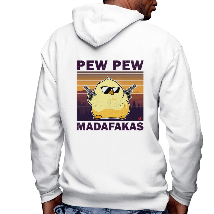 Blusa Moletom Pew Pew Madafakas Masculina com Capuz e Zíper - Branca