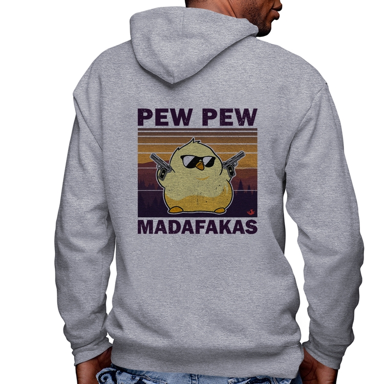 Blusa Moletom Pew Pew Madafakas Masculina com Capuz e Zíper - Mescla