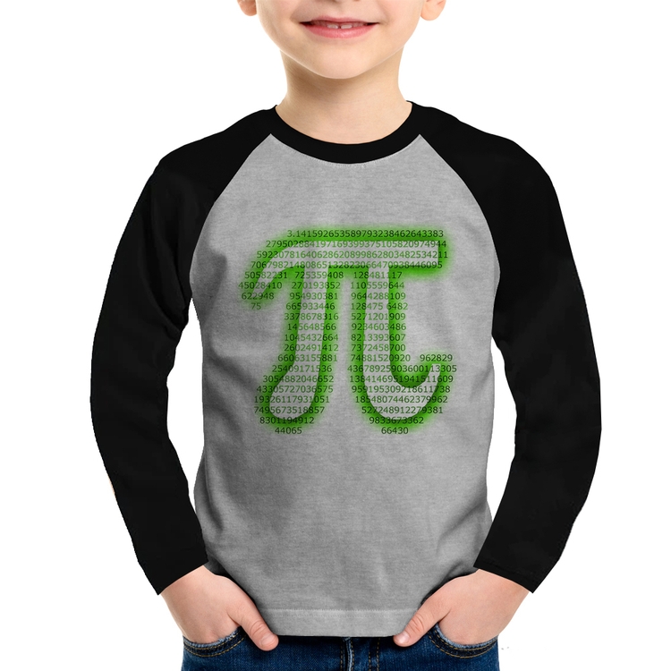 Camiseta Raglan Infantil PI 3,14 Matemática Verde Neon Manga Longa - Cinza/Preto