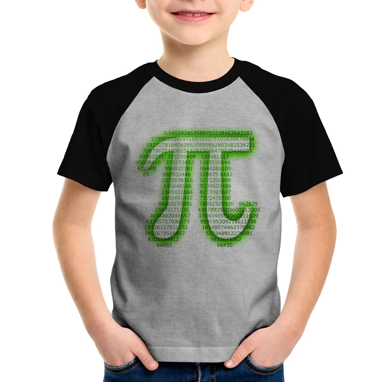 Camiseta Raglan Infantil PI 3,14 Matemática Verde Neon - Cinza/Preto