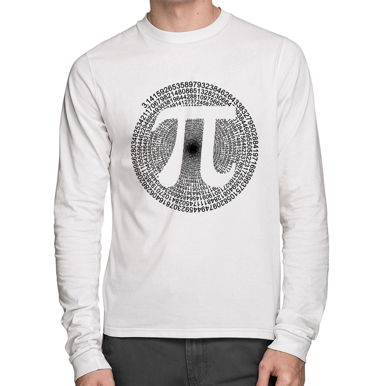 Camiseta Algodão PI 3,14 Matemática Espiral Manga Longa - Branca