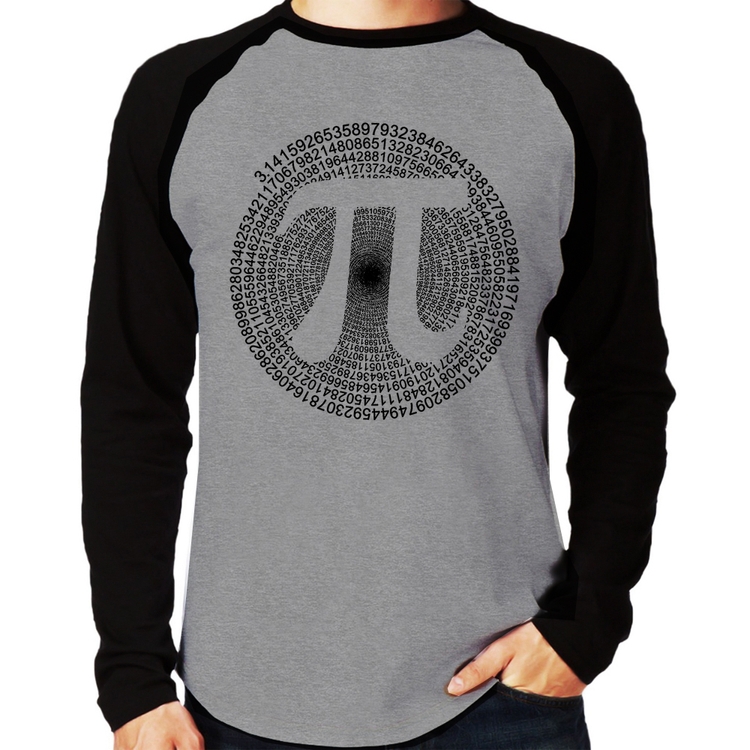 Camiseta Raglan PI 3,14 Matemática Espiral Manga Longa - Cinza/Preto