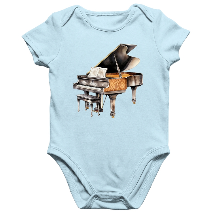 Body Bebê Algodão Piano Arte - Azul Bebê