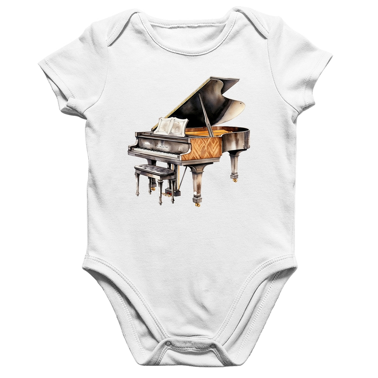 Body Bebê Algodão Piano Arte - Branco