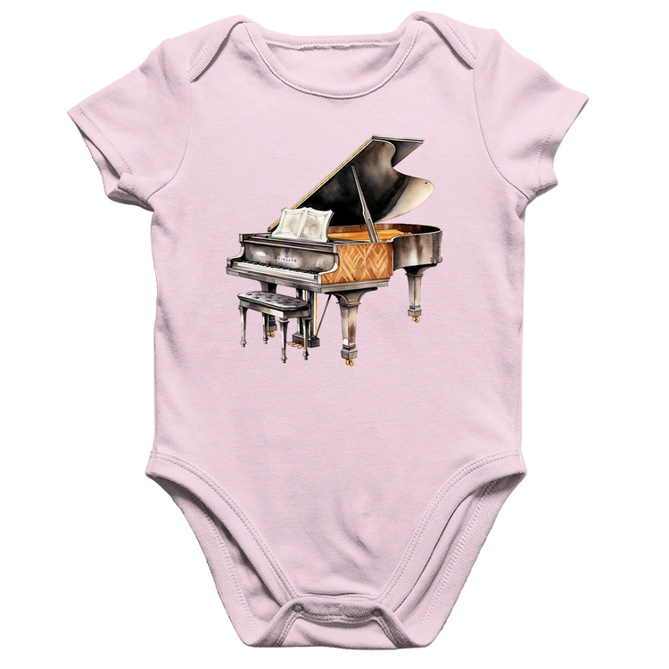 Body Bebê Algodão Piano Arte - Rosa Bebê