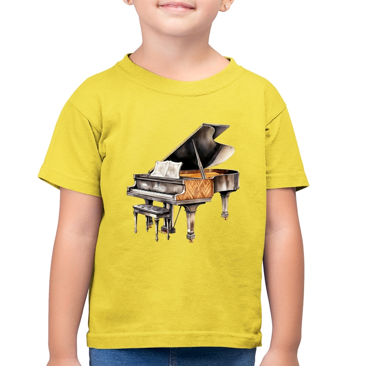 Camiseta Algodão Infantil Piano Arte - Amarelo Canário