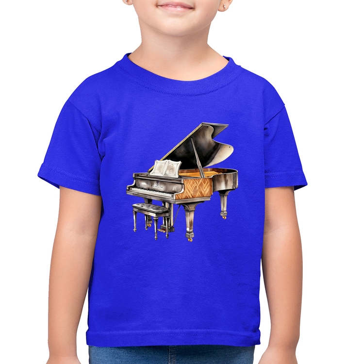 Camiseta Algodão Infantil Piano Arte - Azul Royal