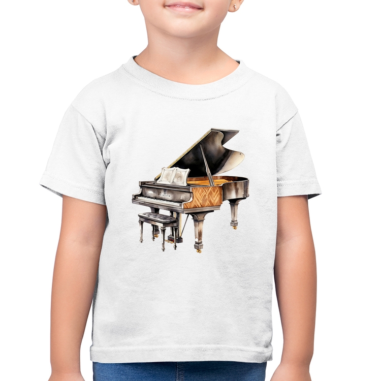 Camiseta Algodão Infantil Piano Arte - Branca