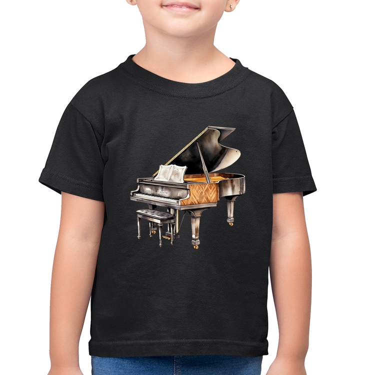 Camiseta Algodão Infantil Piano Arte