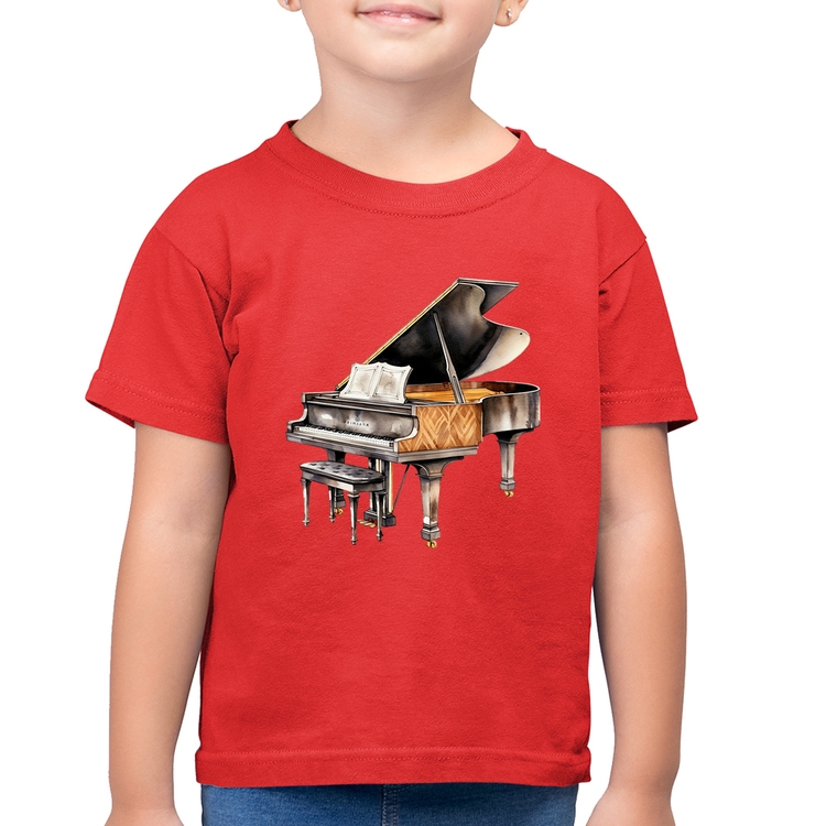 Camiseta Algodão Infantil Piano Arte - Vermelha