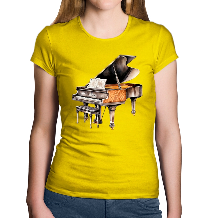 Baby Look Algodão Piano Arte - Amarela