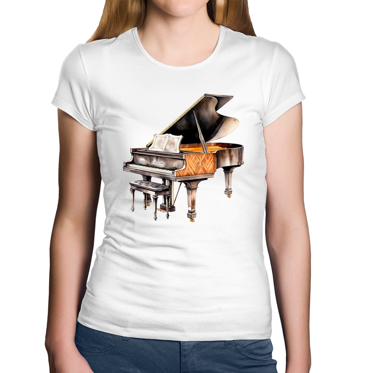 Baby Look Algodão Piano Arte - Branca