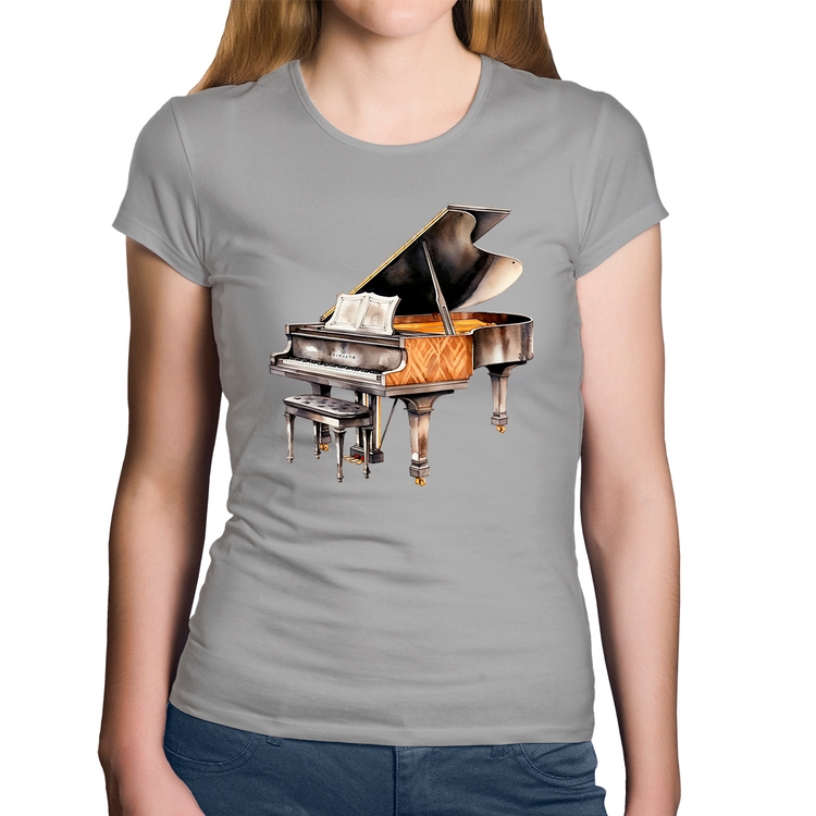 Baby Look Algodão Piano Arte - Cinza