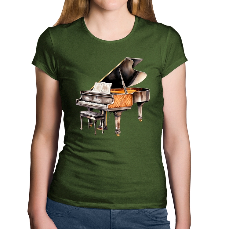 Baby Look Algodão Piano Arte - Musgo