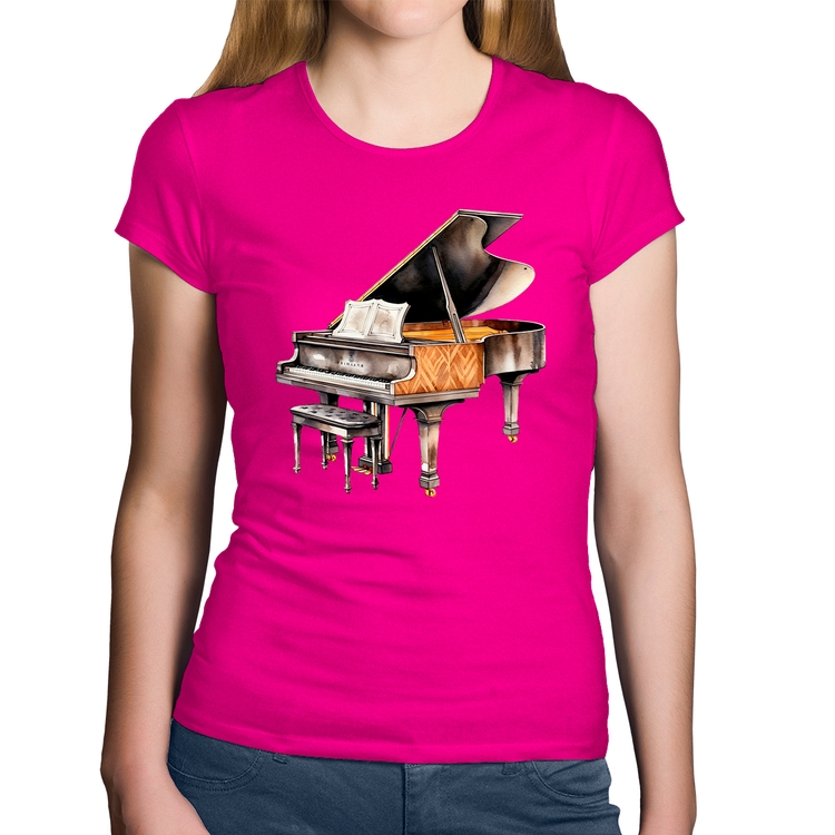 Baby Look Algodão Piano Arte - Rosa