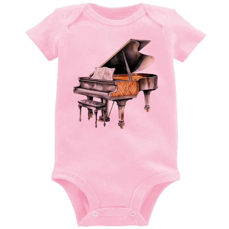 Body Bebê Piano Arte - Rosa Bebê