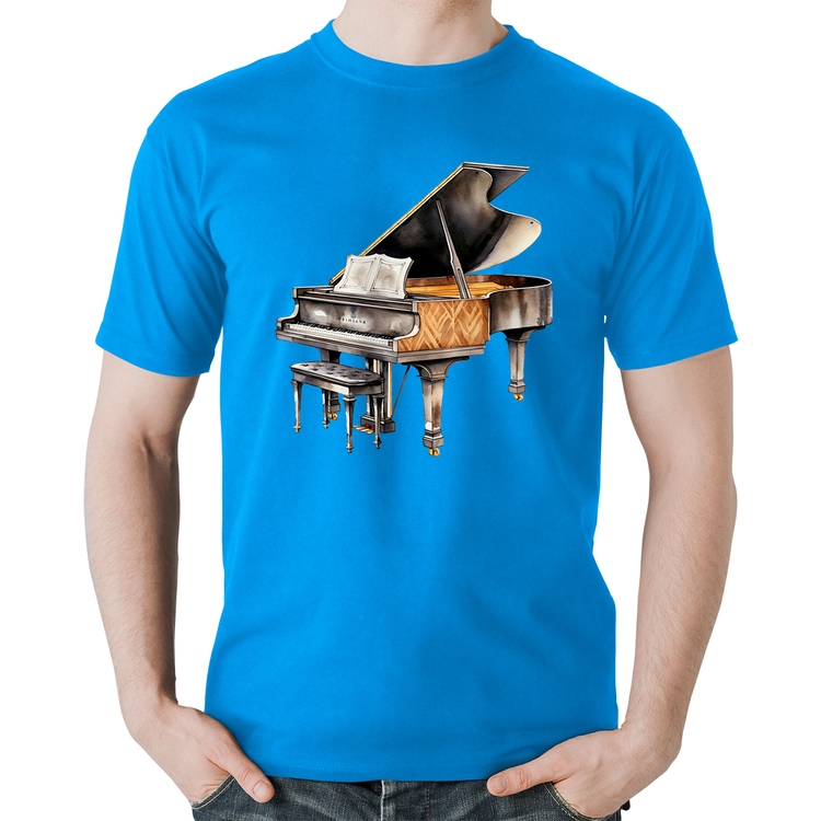 Camiseta Algodão Piano Arte - Azul