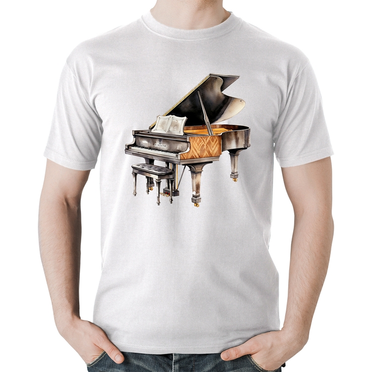 Camiseta Algodão Piano Arte - Branca