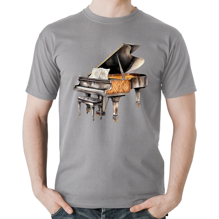Camiseta Algodão Piano Arte - Cinza