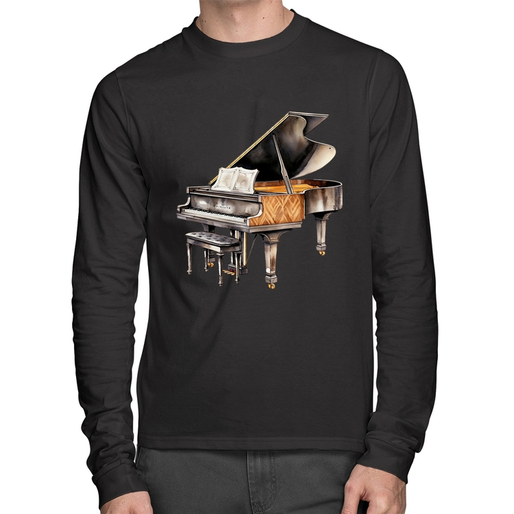 Camiseta Algodão Piano Arte Manga Longa