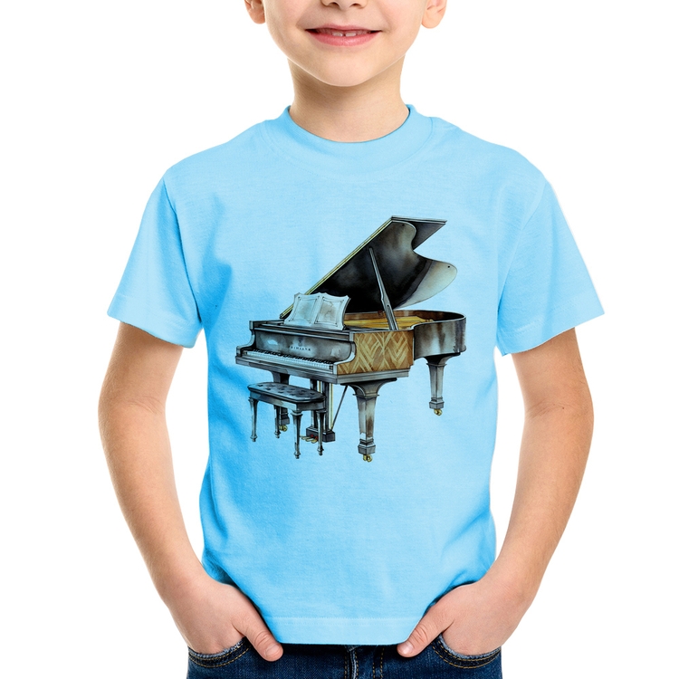 Camiseta Infantil Piano Arte - Azul Bebê