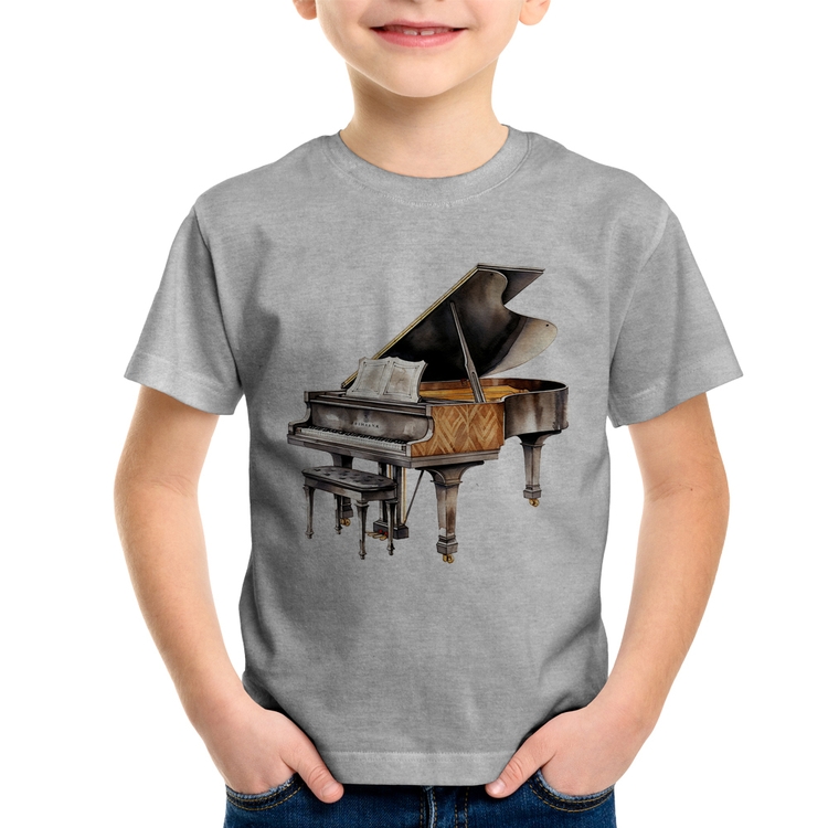 Camiseta Infantil Piano Arte - Cinza