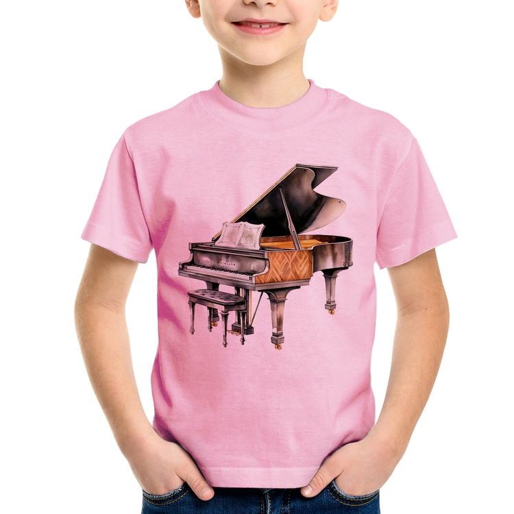 Camiseta Infantil Piano Arte - Rosa Bebê