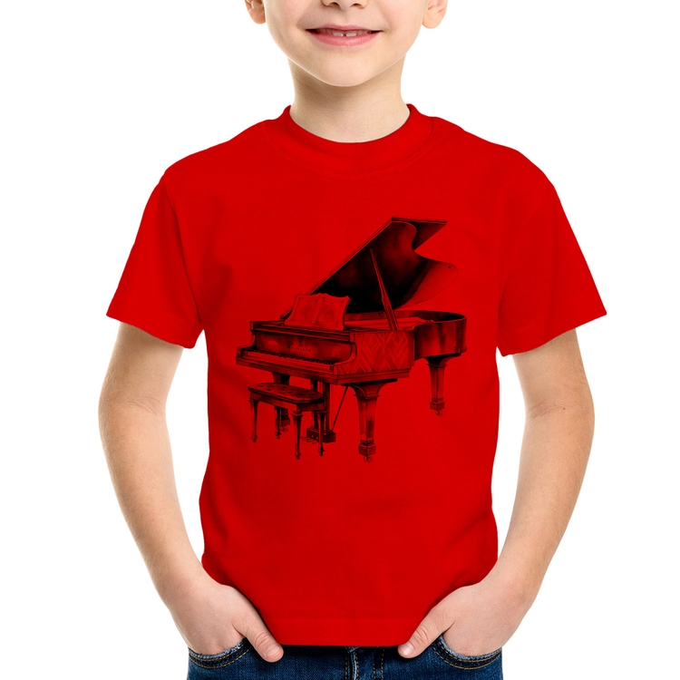 Camiseta Infantil Piano Arte - Vermelha