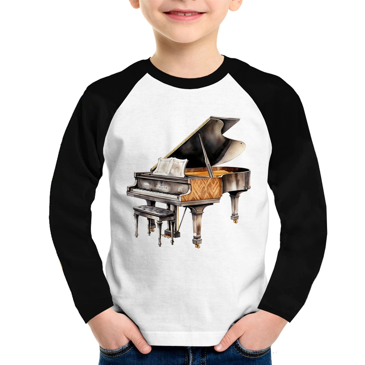 Camiseta Raglan Infantil Piano Arte Manga Longa