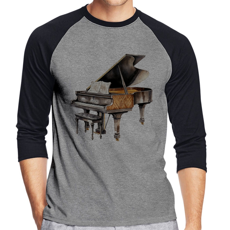 Camiseta Raglan Piano Arte Manga 3/4 - Cinza/Preto