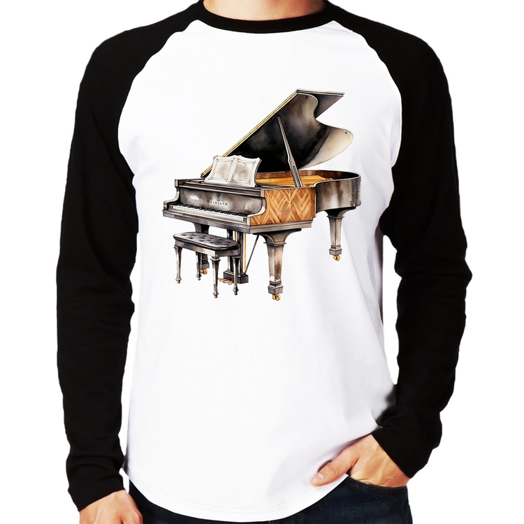 Camiseta Raglan Piano Arte Manga Longa