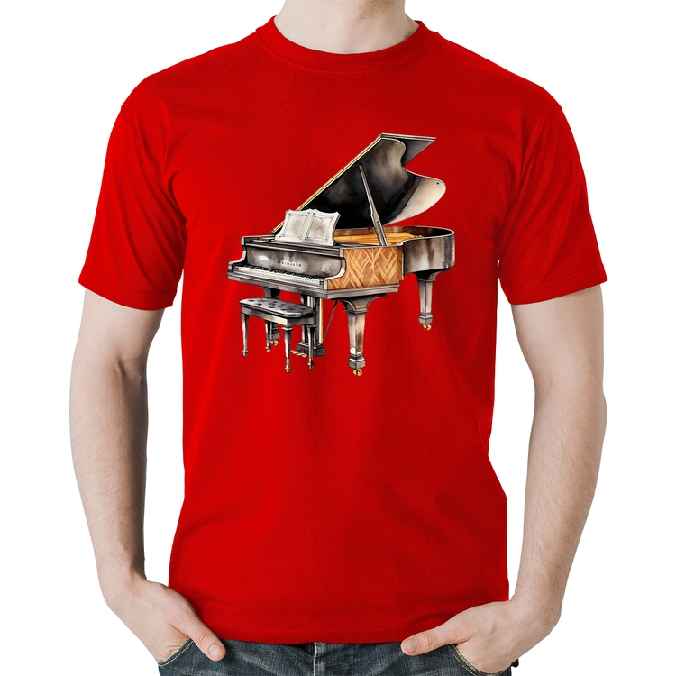 Camiseta Algodão Piano Arte - Vermelha