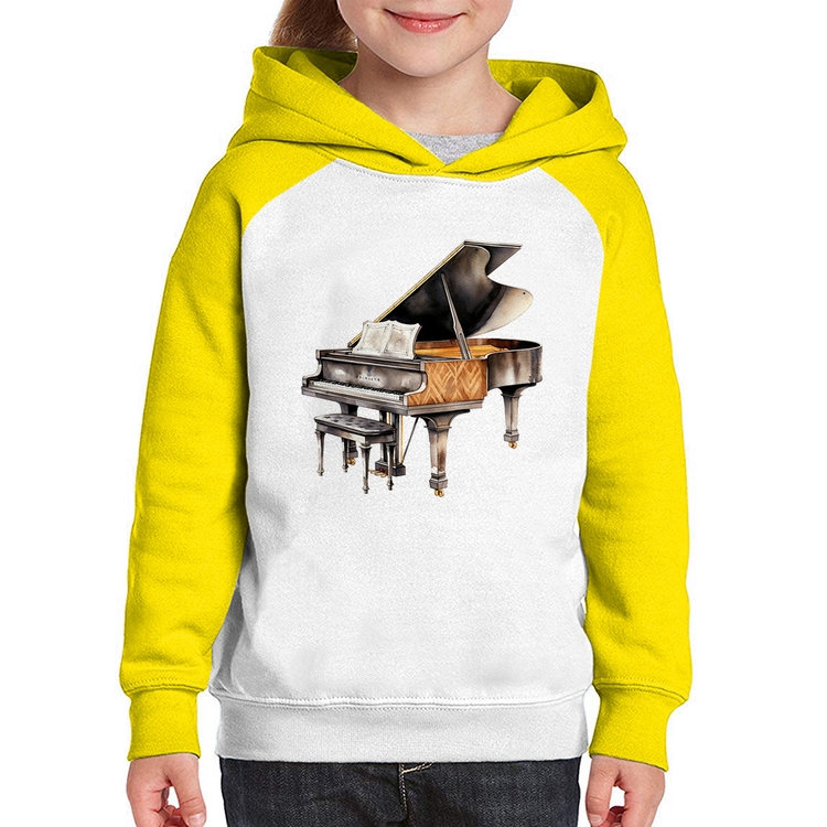 Moletom Infantil Piano Arte - Branco/Amarelo