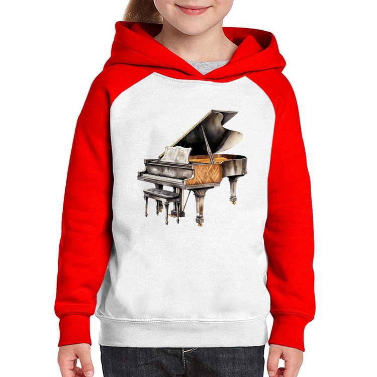 Moletom Infantil Piano Arte - Branco/Vermelho