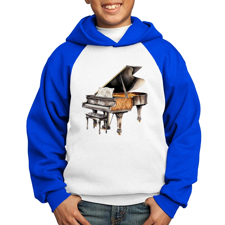 Moletom Infantil Piano Arte - Branco/Azul