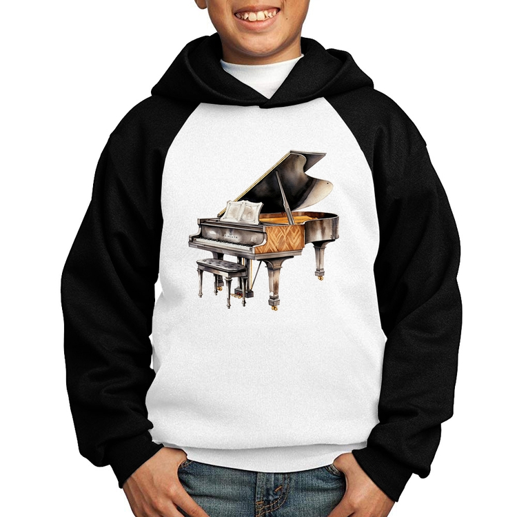 Moletom Infantil Piano Arte - Branco/Preto