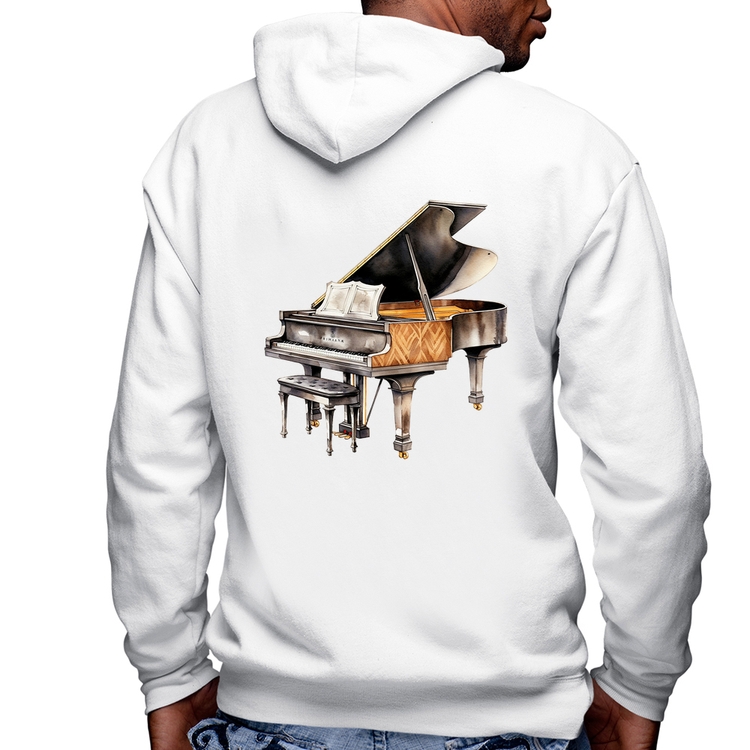 Blusa Moletom Piano Arte Masculina com Capuz e Zíper - Branca